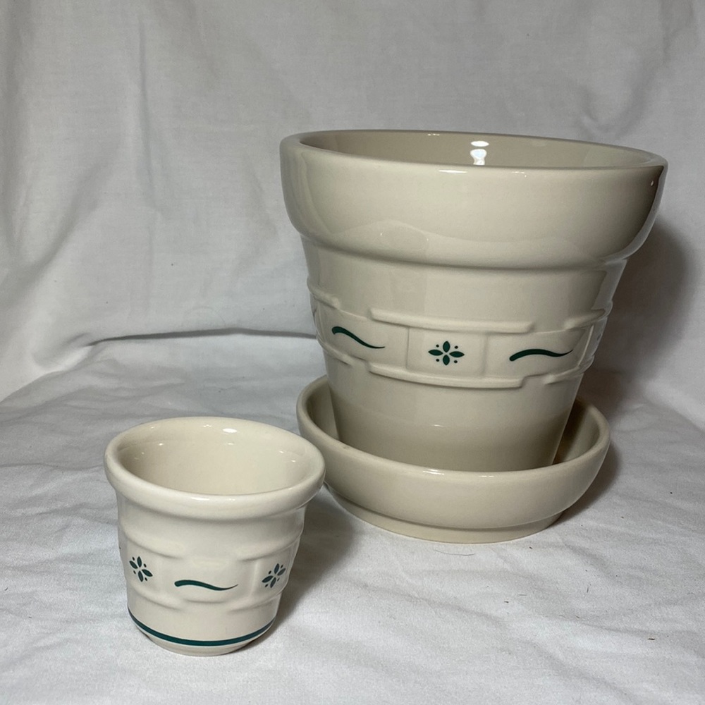 Longaberger Heritage Green large flower pot and votive holder